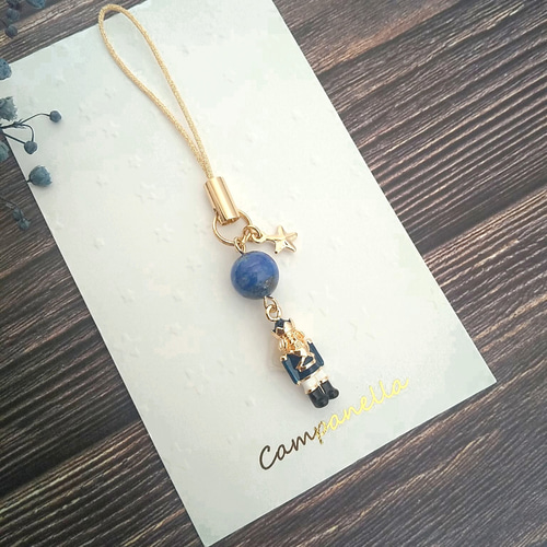 くるみ割り人形と星の天然石ストラップ/バッグチャーム/携帯