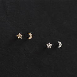 ピアス　シルバー925 　小ぶり　mini  星　月　ピアス 金属アレルギー対応　小さめ　セカンドピアス 1枚目の画像