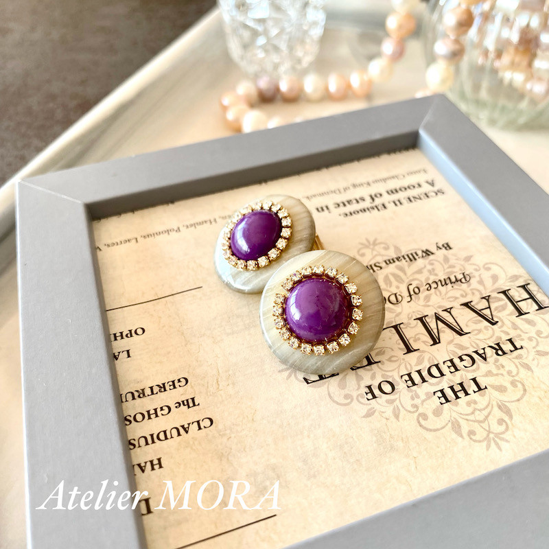 送料無料《人気の大ぶりデザイン》フォスフォシデライト　パープル一粒イヤリング・ピアス