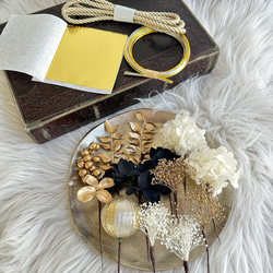 金箔水引紐入りゴールド×ブラック×ホワイト髪飾りセット 2枚目の画像