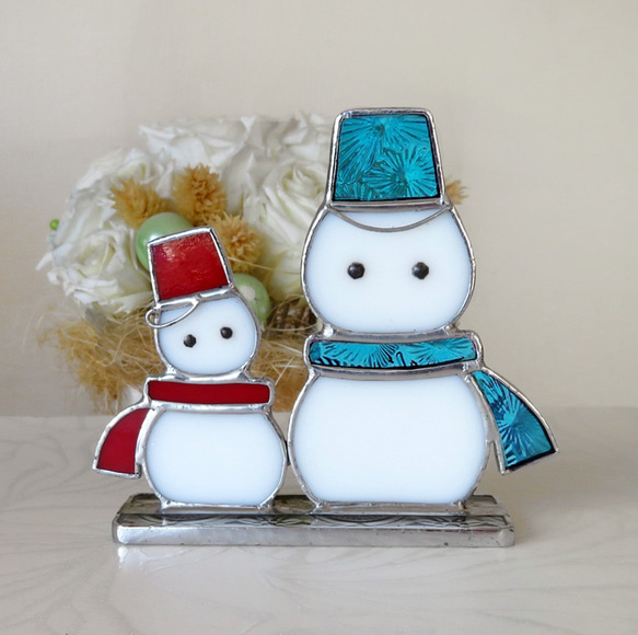 ステンドグラス 雪だるま 親子 その他インテリア雑貨 pi-tyan 通販  