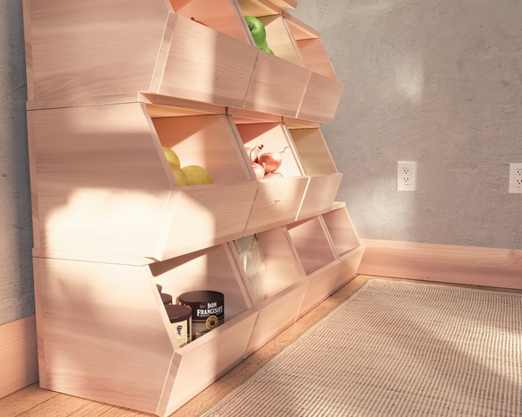 スタッキング収納箱｜野菜入れパントリー箱 パイン材 オイル仕上げ 棚