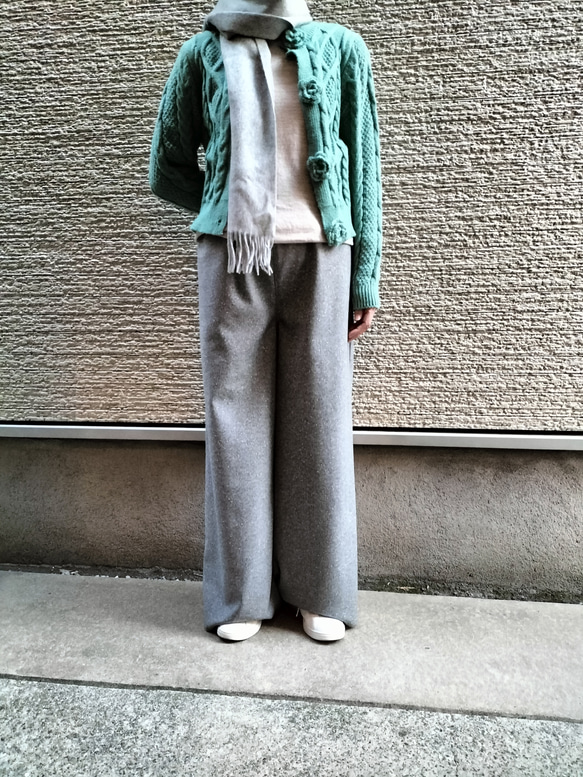 2025AW♥【イタリア製ウール100%】フルレングス『シャープ♥キュート』細見え・ワイドパンツ（グレー） 5枚目の画像