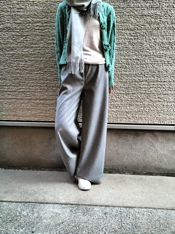 2025AW♥【イタリア製ウール100%】フルレングス『シャープ♥キュート』細見え・ワイドパンツ（グレー） 1枚目の画像