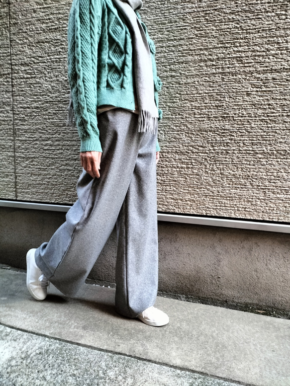2025AW♥【イタリア製ウール100%】フルレングス『シャープ♥キュート』細見え・ワイドパンツ（グレー） 3枚目の画像