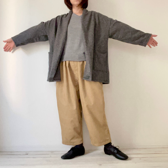 □新作コーデュロイゆったりパンツ　ラフな服ダボダボ大好き★イエローベージュ　丈調節可能　受注製作　ウエストゴム 11枚目の画像