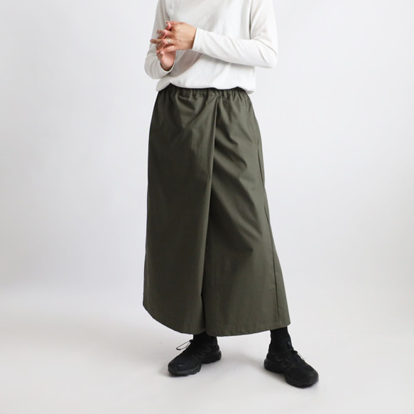 ⁂春支度ＳＡＬＥ　８８cm　巻きスカートに見える　ラップ パンツ　幅広ワイド　ベビーキャンバスコットン　カーキK75A 5枚目の画像