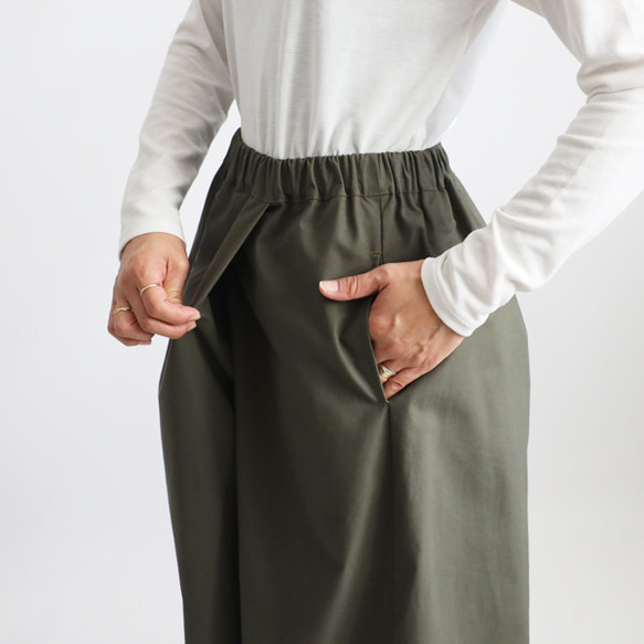 ⁂春支度ＳＡＬＥ　８８cm　巻きスカートに見える　ラップ パンツ　幅広ワイド　ベビーキャンバスコットン　カーキK75A 4枚目の画像