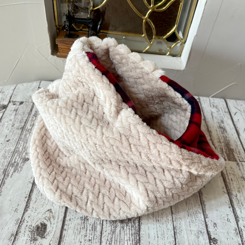 ポップコーンボア×チェック可愛い♡ネックウォーマースヌード スヌード