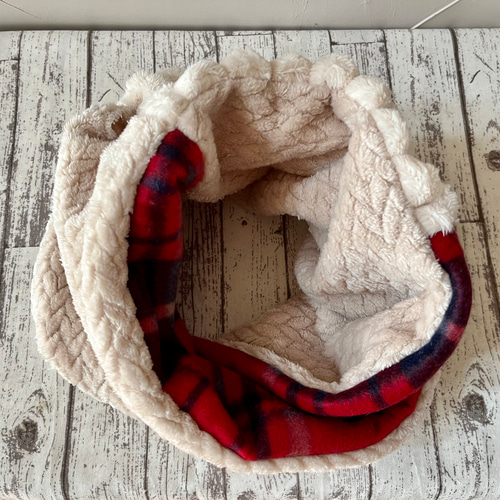 ポップコーンボア×チェック可愛い♡ネックウォーマースヌード スヌード