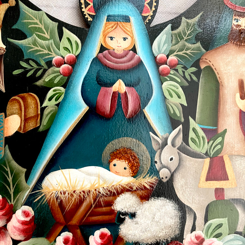 オレンジペコ ❀メリークリスマス❀リースオルゴナイト絵画 2024.1.23 #こだわり塗り絵シリーズ季節のリース P.55 #こだわり