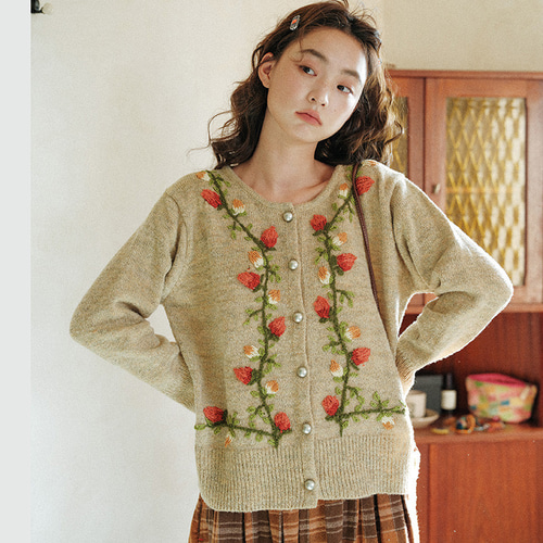 ヴィンテージ　花柄　刺繍　ハンドニット　カーディガン SA3 ヴィンテージ 花柄 刺繍 ハンドニット カーディガン SA3 花柄手刺繍
