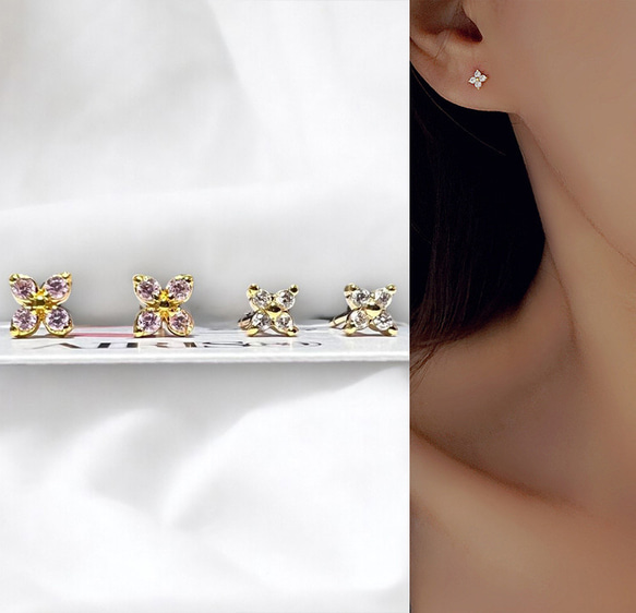 ピアス レディース 18K アレルギー対応 小さめ ゴールド シルバー925 花 フラワー プレゼント 仕事 1枚目の画像