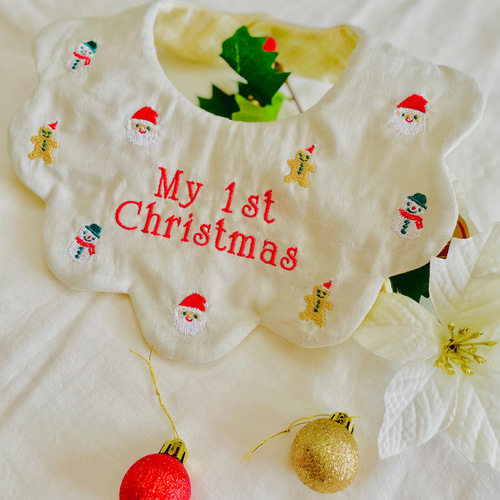 名入れ刺繍 もくもくスタイ《クリスマス》 オーダーは15日まで スタイ