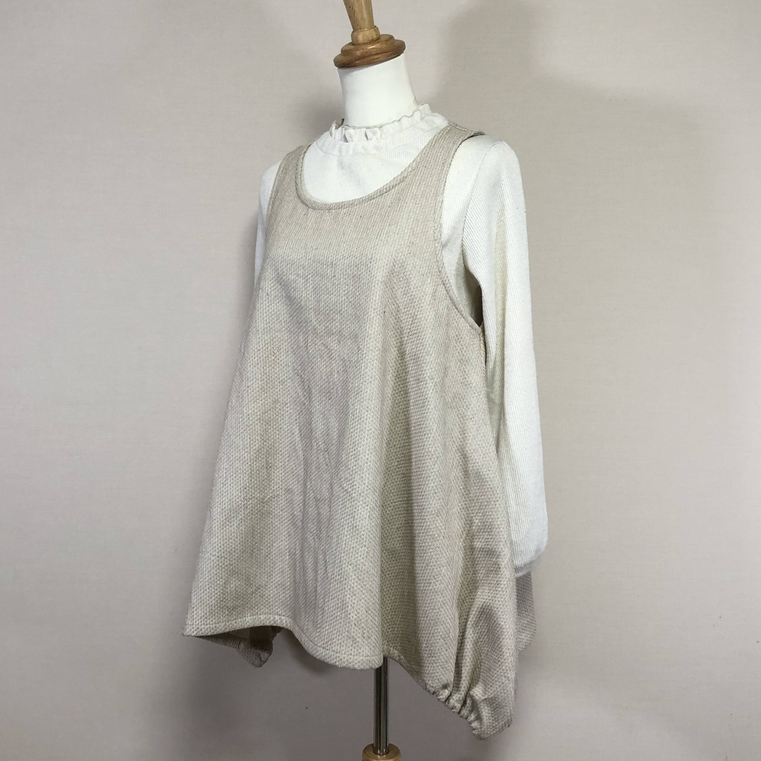 バルーンベスト◆生成り【コットンリネン刺し子】◆フリーサイズ