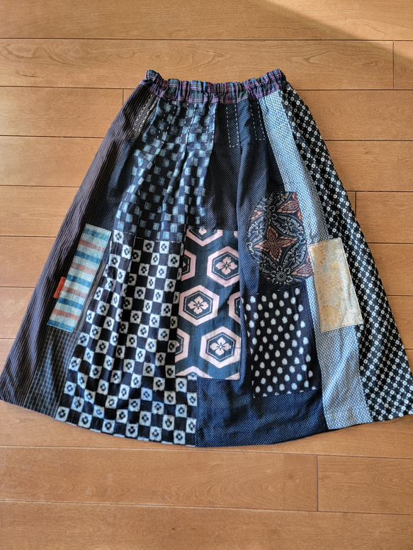 古布 リメイク 手作り いろいろな絣 パッチ スカート ワンピース  