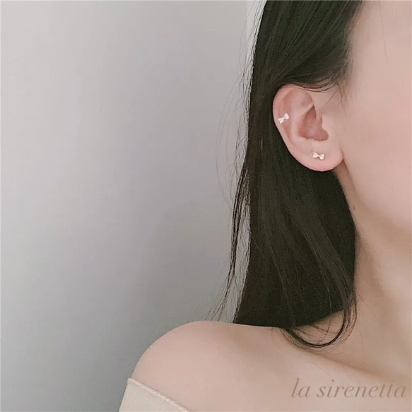 再販 リボン ピアス ♡ mini ribbon pierce*gold 3枚目の画像