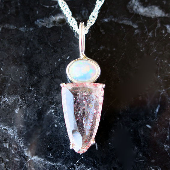 エレスチャル ＆ エチオピアンオパール シルバー ペンダント 2石 エレガント 天然石ジュエリー【秋色】