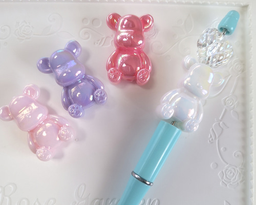 N775 / カスタムタッチペン＆ボールペン お高級ストーン薔薇 蓄光くまちゃん N775 / カスタムタッチペン＆ボールペン お高級ストーン薔薇