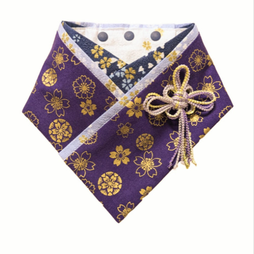 着物風 和風 犬用バンダナ 晴れ着 紫 節句 雛祭り お誕生日 結婚式