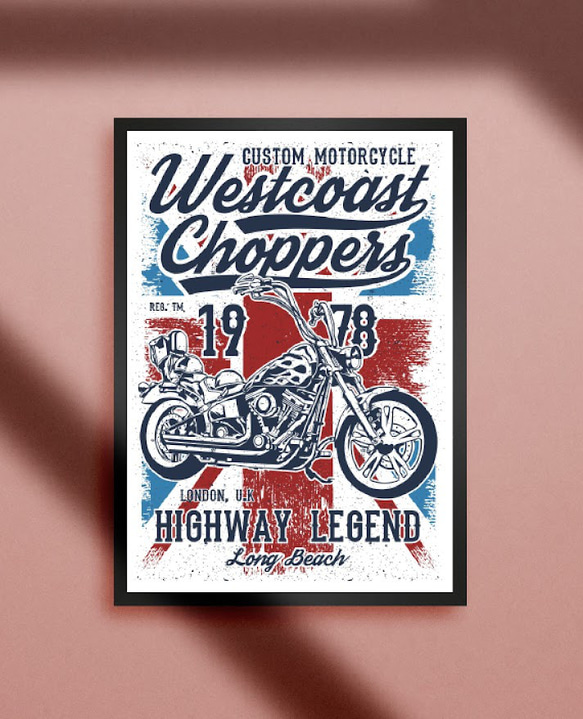 【A4額付き】アメリカン カスタム バイク チョッパー ロカビリー ポップアート 壁面装飾 アメリカン雑貨 ポスター 1枚目の画像