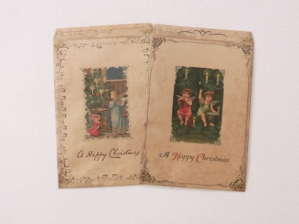 アンティーク風クラフト紙クリスマスギフト袋セット No.3　Lサイズ 3枚目の画像