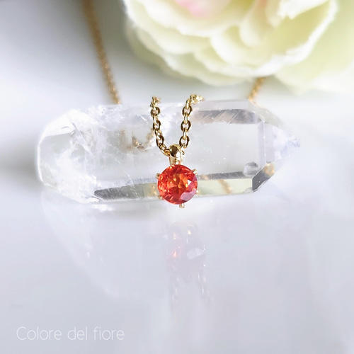再販☆SUS316L✥レッドオレンジサファイア4㎜のネックレス✥金属 