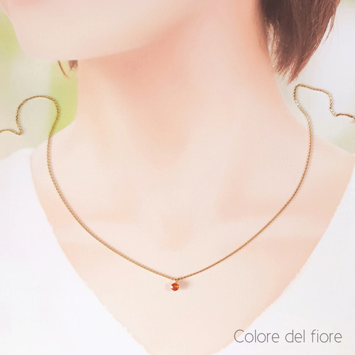 再販☆SUS316L✥レッドオレンジサファイア4㎜のネックレス✥金属 