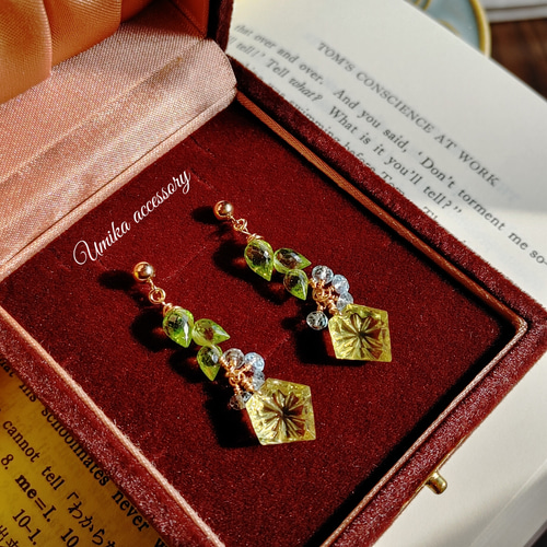 レモンクオーツ ラウンドカービングピアス レモンクオーツ ラウンドカービングピアス ST.さっと様専用 宝石質