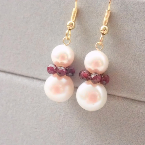 大粒淡水パール✕ガーネットの花 ジュエリーセット 6月誕生石 1月  