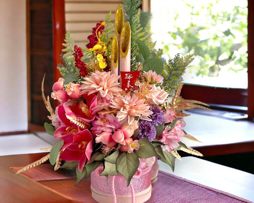 お正月飾り　門松竹製の和風花飾りアレンジメント 門松 しめ飾り 正月飾り 正月アレンジ 新年飾り 竹飾り 門松アレンジ