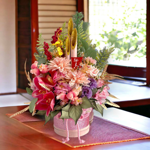 和風門松しめ飾り 竹器アレンジメント 門松 しめ飾り 正月飾り 正月アレンジ 新年飾り 竹飾り 門松アレンジ