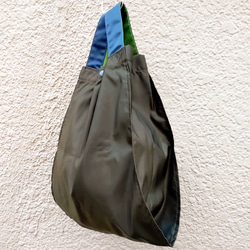 ナイロン トートバッグ レジ袋型 (カーキ✕紺&ライム tb-3rn 3) 2枚目の画像