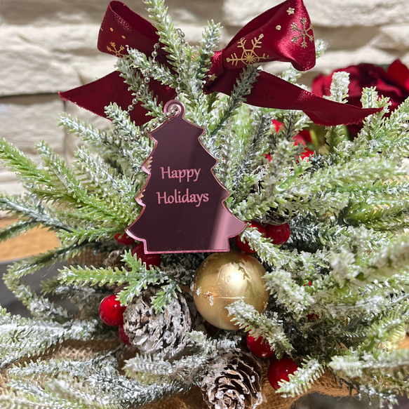 【アクリルキーホルダー ミラーピンク】クリスマスツリー モロッカン 贈り物 席札 4枚目の画像