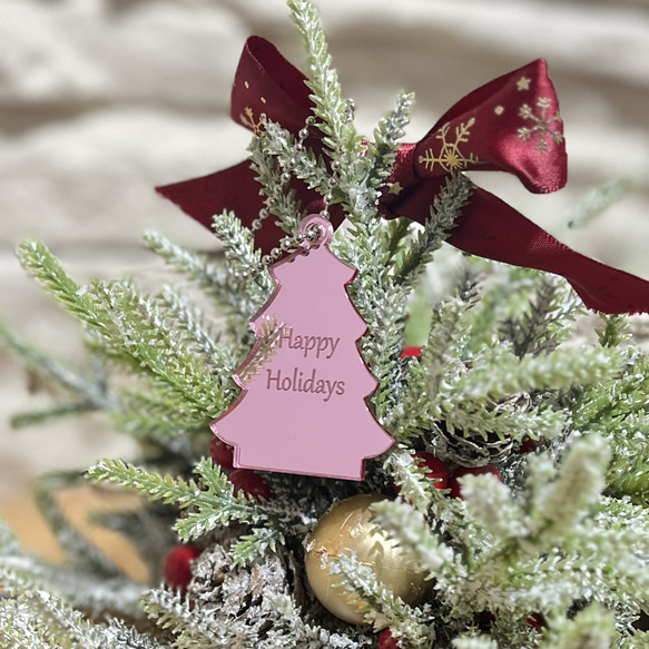 【アクリルキーホルダー ミラーピンク】クリスマスツリー モロッカン 贈り物 席札 5枚目の画像