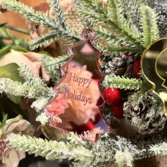 【アクリルキーホルダー ミラーピンク】クリスマスツリー モロッカン 贈り物 席札 6枚目の画像