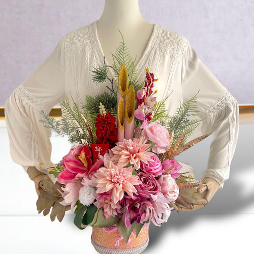 和モダン門松 M｜可憐な花々と竹が奏でる、モカアンドマルシェの迎春アレンジ ⑭ 和モダン門松 M｜可憐な花々と竹が奏でる、モカアンドマルシェの