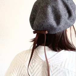 上質コットンツイード素材✳︎木馬リボンのベレー帽✳︎【選べるサイズ受注製作】 2枚目の画像