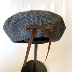 上質コットンツイード素材✳︎木馬リボンのベレー帽✳︎【選べるサイズ受注製作】 7枚目の画像