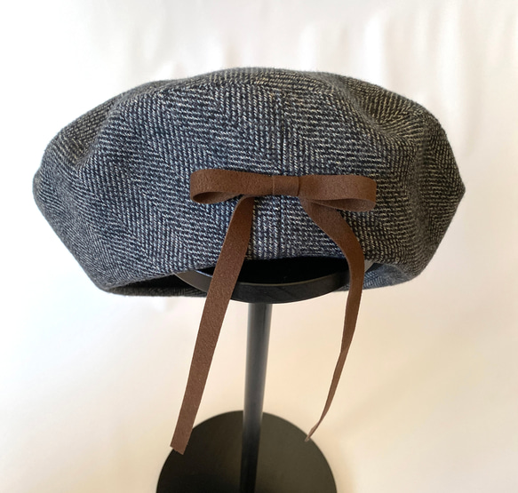 上質コットンツイード素材✳︎木馬リボンのベレー帽✳︎【選べるサイズ受注製作】 7枚目の画像