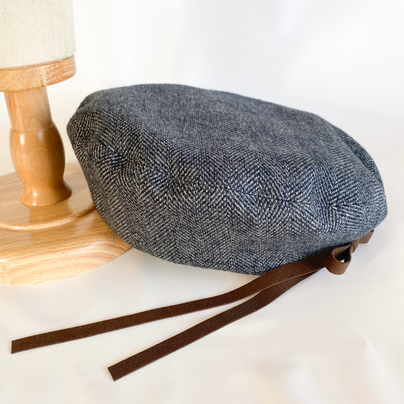 上質コットンツイード素材✳︎木馬リボンのベレー帽✳︎【選べるサイズ受注製作】 1枚目の画像
