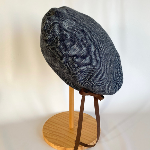 上質コットンツイード素材✳︎木馬リボンのベレー帽✳︎【選べるサイズ受注製作】 5枚目の画像
