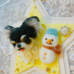 羊毛フェルト犬　ブラックタンちゃんと雪だるまキラキラスター 5枚目の画像
