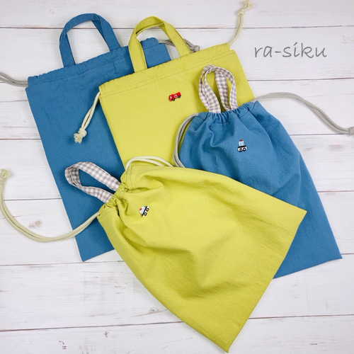 入園入学グッズ＊ワッペンと持ち手が選べる体操服袋・スモーキーブルー