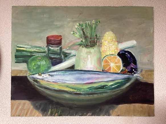 油絵 静物 柘榴 BUNZO S(池田秀郎「静物」油絵・F6号 絵画買取 油絵 静物 柘榴 BUNZO S(池田秀郎「静物」油絵・F6号 絵画買取