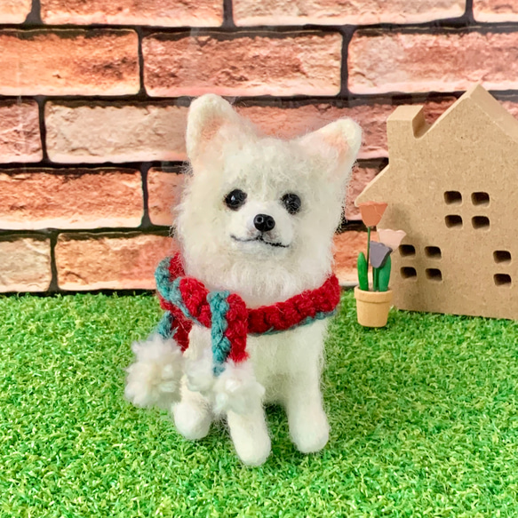 【受注制作】羊毛フェルトのおすわりロングコートチワワ　犬のぬいぐるみ　　　 1枚目の画像