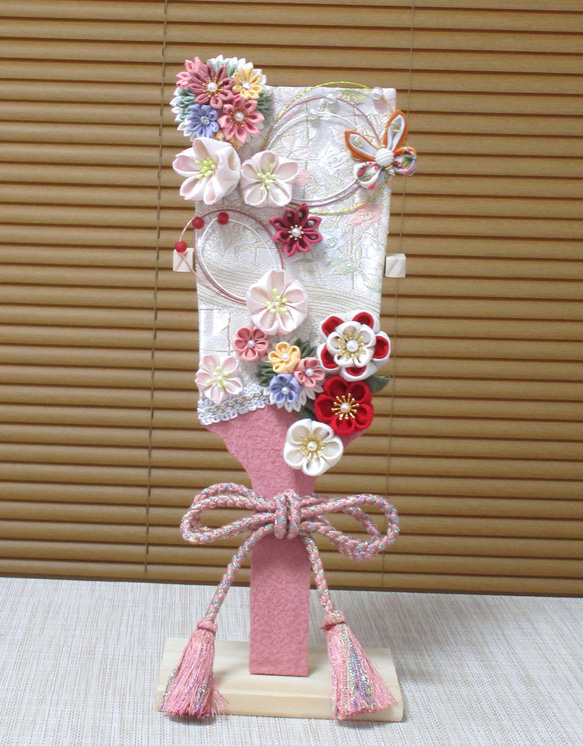 羽子板飾り ボールブーケ 3点セット 台座 付き ちりめん細工