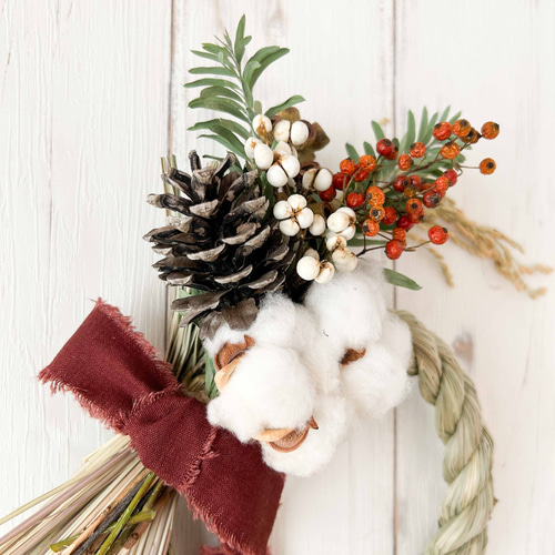 ドライフラワーの正月リース｜ しめ縄リース→スワッグ2wayで長く飾れ