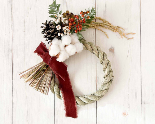 61.ドライフラワースワッグしめ縄 正月飾り 松飾り クリスマス リース ドライフラワーの正月リース｜ しめ縄リース→スワッグ2wayで
