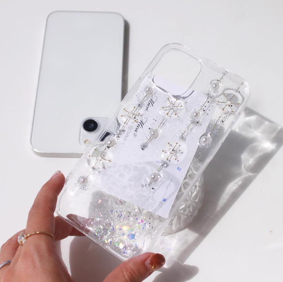iPhoneケース　クリアケース　雪の結晶　ショルダー　ホログラム　全機種対応　アンドロイド　キラキラ　冬　Galaxy 3枚目の画像